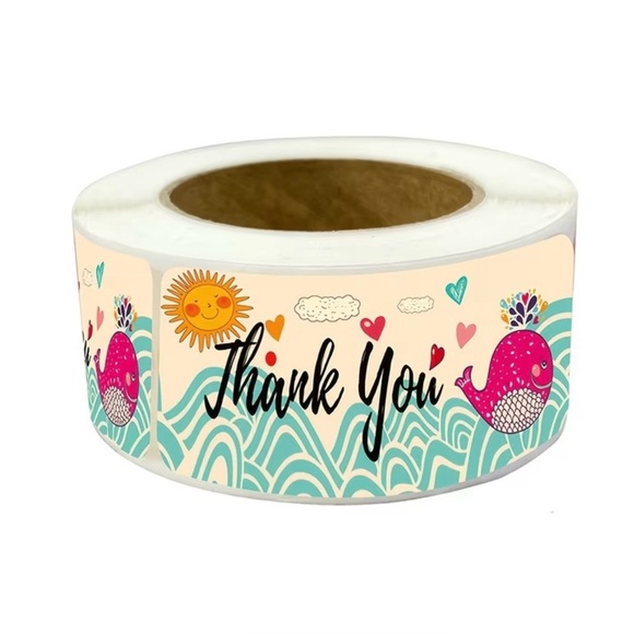 Other - Thank You Whale Sticker Roll 120 pcs Pink Whale & Teal Waves NEW